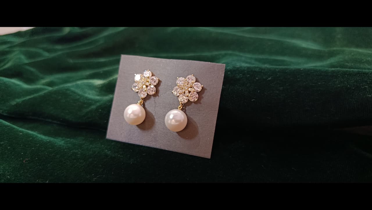 Crystal Bloom Pearl Drop Earrings