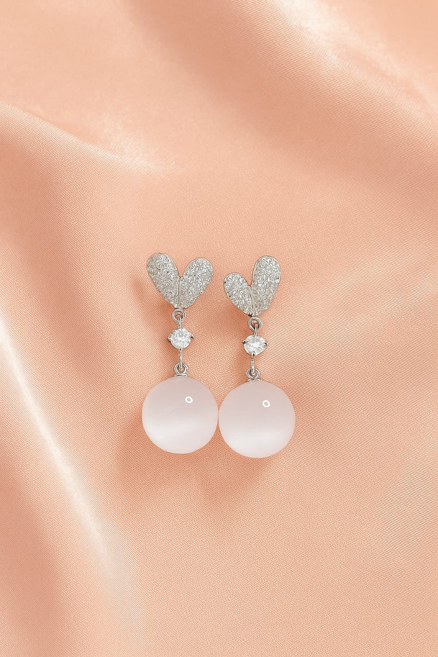 Silver-Gold Zircon Earrings with hanging Pearls