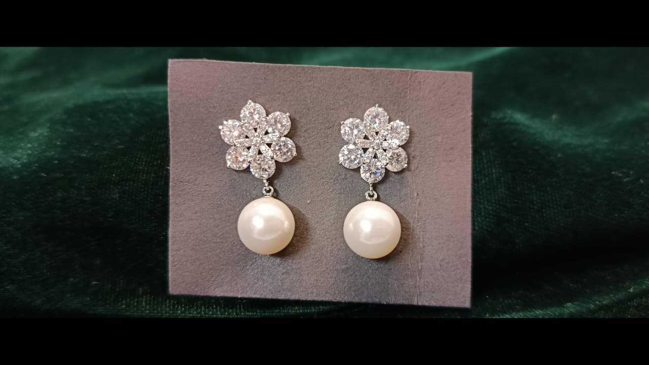 Crystal Bloom Pearl Drop Earrings