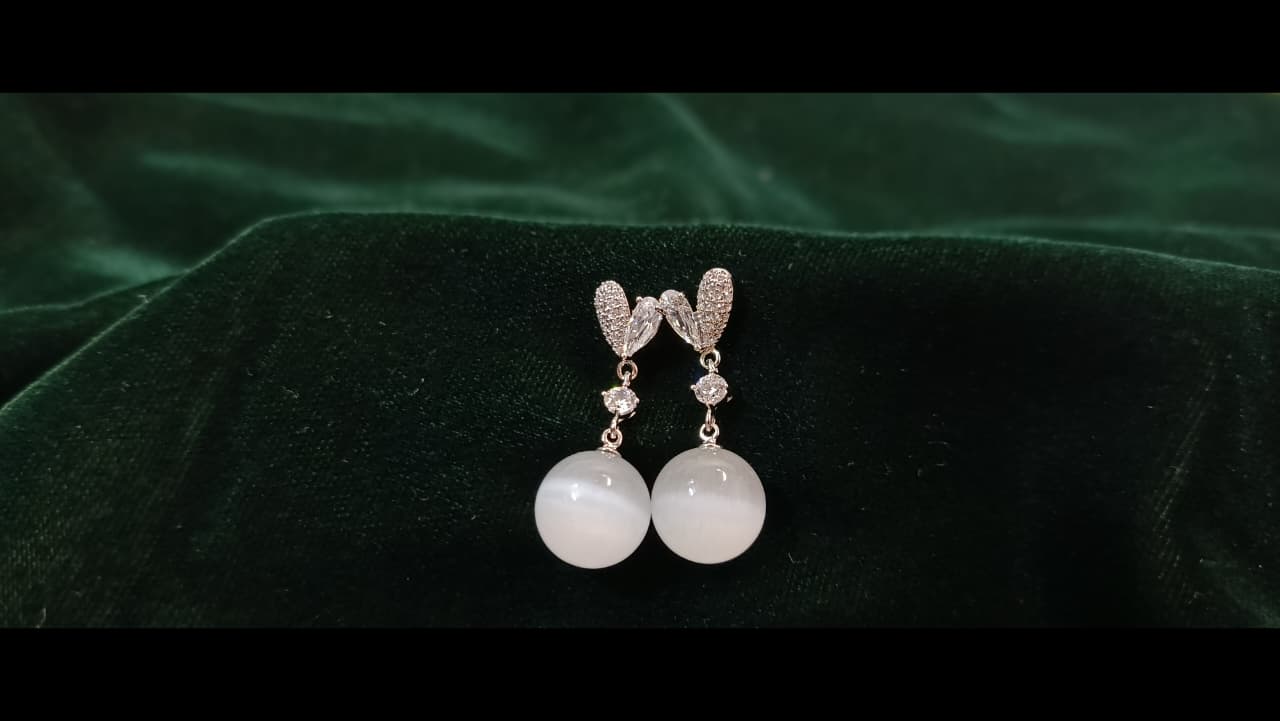 Silver-Gold Zircon Earrings with hanging Pearls