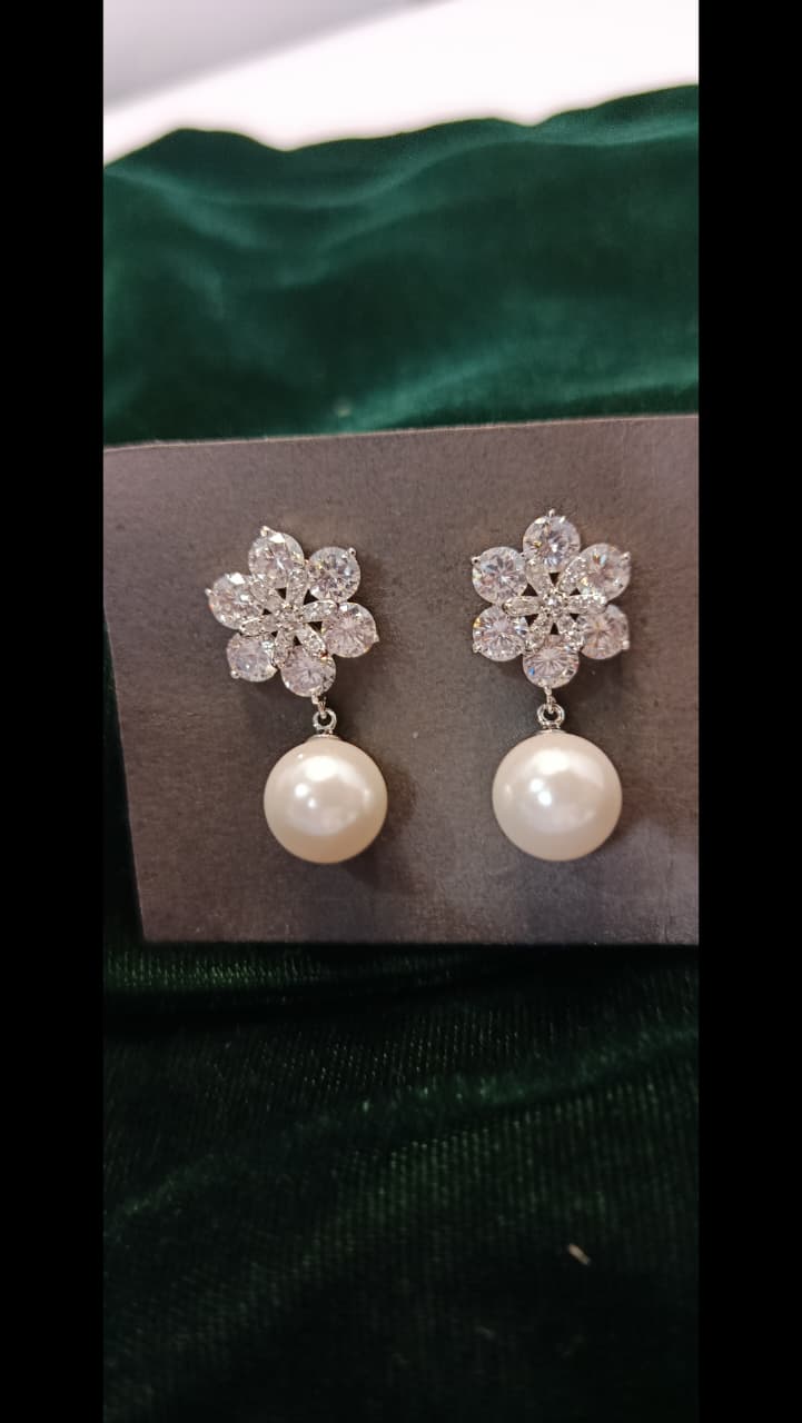 Crystal Bloom Pearl Drop Earrings
