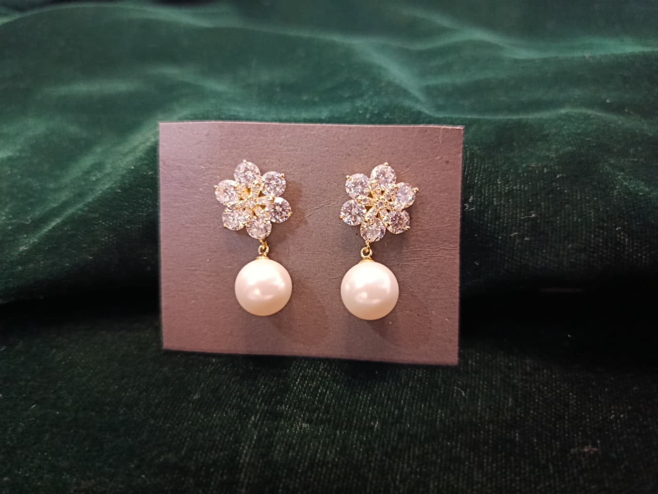 Crystal Bloom Pearl Drop Earrings